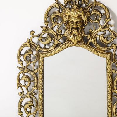 Neoclassical Ornate Brass Framed Mirror W Bacchus Motif