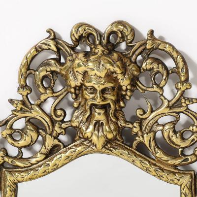 Neoclassical Ornate Brass Framed Mirror W Bacchus Motif