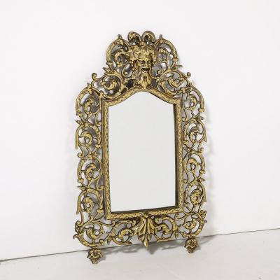 Neoclassical Ornate Brass Framed Mirror W Bacchus Motif