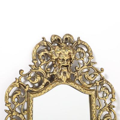 Neoclassical Ornate Brass Framed Mirror W Bacchus Motif