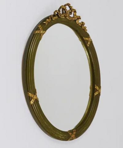 Neoclassical Oval Gilt Wood Gustavian Style Faceted Wall Mirror Italy 1900s