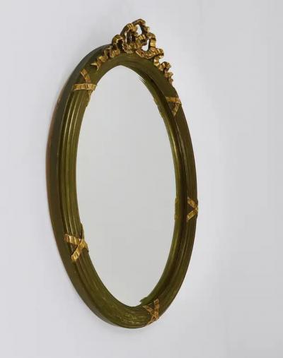 Neoclassical Oval Gilt Wood Gustavian Style Faceted Wall Mirror Italy 1900s