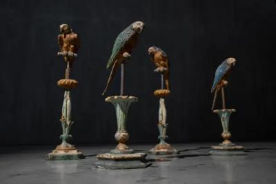 Neoclassical Parrot Sculptures on Pedestals Italy 19th Century