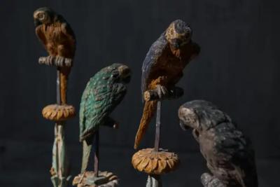 Neoclassical Parrot Sculptures on Pedestals Italy 19th Century