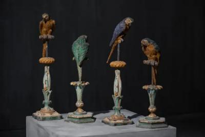 Neoclassical Parrot Sculptures on Pedestals Italy 19th Century