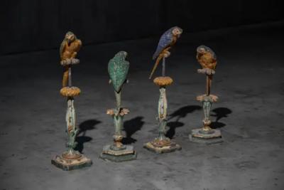 Neoclassical Parrot Sculptures on Pedestals Italy 19th Century
