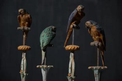 Neoclassical Parrot Sculptures on Pedestals Italy 19th Century