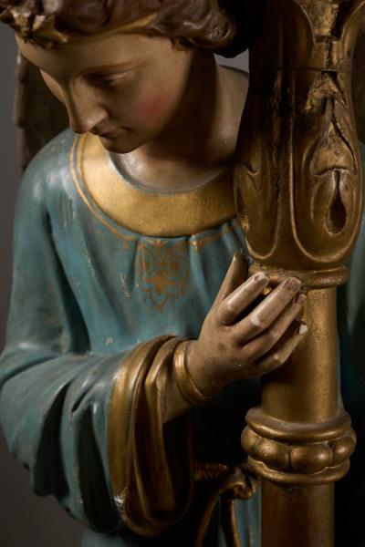 Neoclassical Polychrome Wood and Gilt Metal Angel Floor Lamps 19th Century