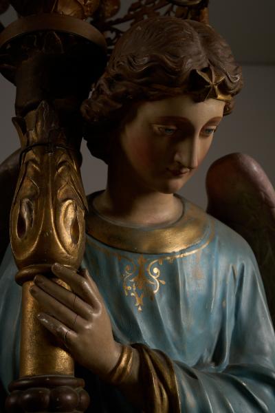 Neoclassical Polychrome Wood and Gilt Metal Angel Floor Lamps 19th Century