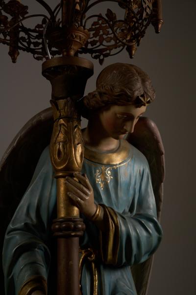 Neoclassical Polychrome Wood and Gilt Metal Angel Floor Lamps 19th Century