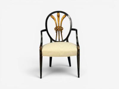 Neoclassical Prince of Wales Armchairs Ebonized Wood Gilt Silk USA 19th c 
