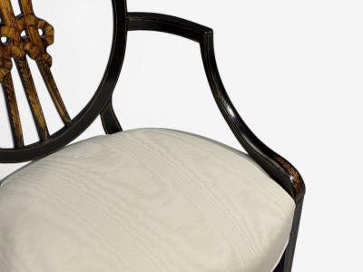 Neoclassical Prince of Wales Armchairs Ebonized Wood Gilt Silk USA 19th c 
