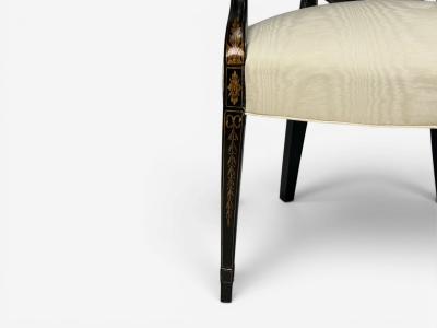 Neoclassical Prince of Wales Armchairs Ebonized Wood Gilt Silk USA 19th c 
