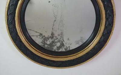 Neoclassical Regency Giltwood and Ebonized Convex Mirror Signed and Dated 1813