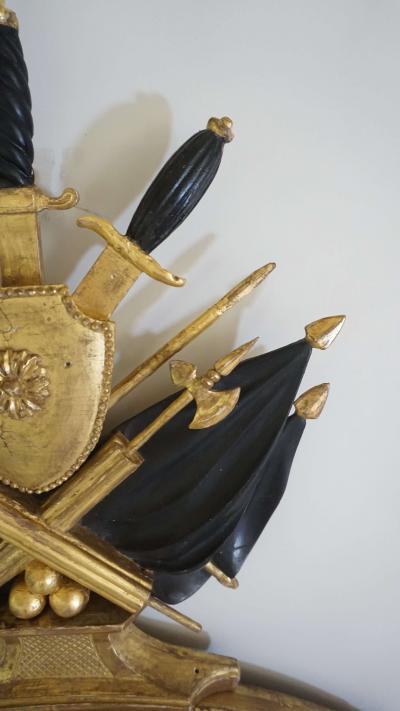 Neoclassical Regency Giltwood and Ebonized Convex Mirror Signed and Dated 1813