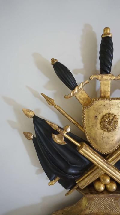 Neoclassical Regency Giltwood and Ebonized Convex Mirror Signed and Dated 1813