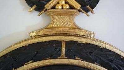Neoclassical Regency Giltwood and Ebonized Convex Mirror Signed and Dated 1813