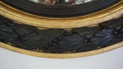 Neoclassical Regency Giltwood and Ebonized Convex Mirror Signed and Dated 1813