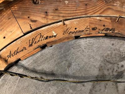 Neoclassical Regency Giltwood and Ebonized Convex Mirror Signed and Dated 1813