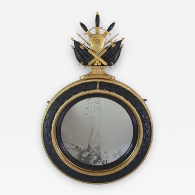 Neoclassical Regency Giltwood and Ebonized Convex Mirror Signed and Dated 1813