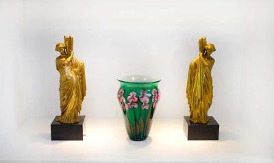 Neoclassical Romanesque Bronze Female Form Sculptures with Marble Bases