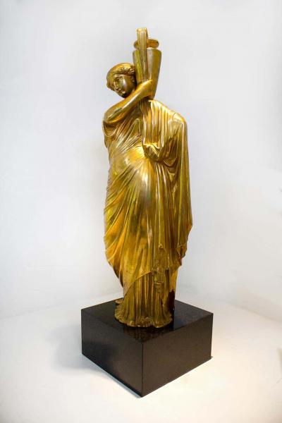 Neoclassical Romanesque Bronze Female Form Sculptures with Marble Bases