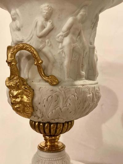 Neoclassical Sevres Parian and Dor Bronze Mounted Urns or Vases 1920s a Pair