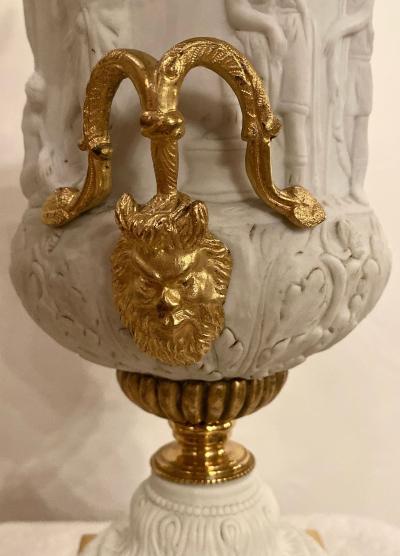 Neoclassical Sevres Parian and Dor Bronze Mounted Urns or Vases 1920s a Pair