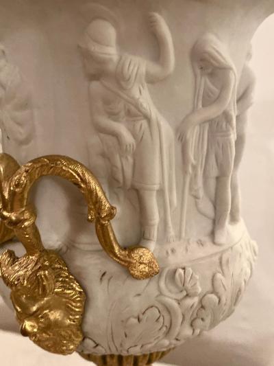 Neoclassical Sevres Parian and Dor Bronze Mounted Urns or Vases 1920s a Pair