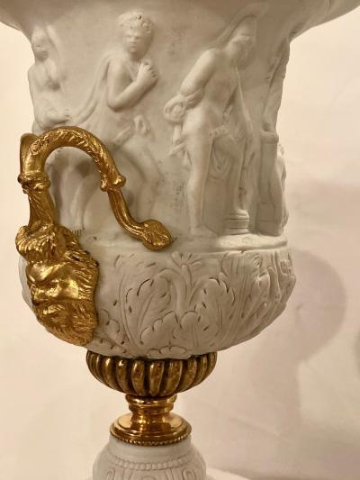Neoclassical Sevres Parian and Dor Bronze Mounted Urns or Vases 1920s a Pair