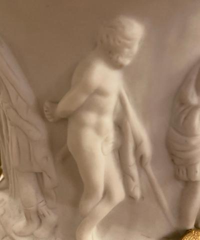Neoclassical Sevres Parian and Dor Bronze Mounted Urns or Vases 1920s a Pair