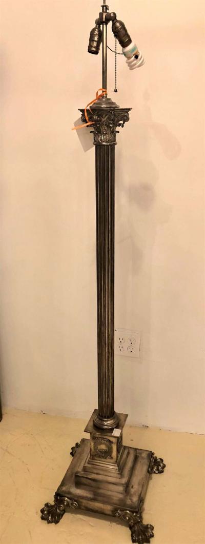 Neoclassical Silver over Bronze Antique Corinthian Column Form Standing Lamp
