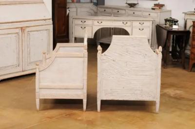Neoclassical Style 1850s Gray Painted and Carved Armchairs with Guilloches Pair