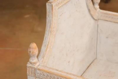 Neoclassical Style 1850s Gray Painted and Carved Armchairs with Guilloches Pair
