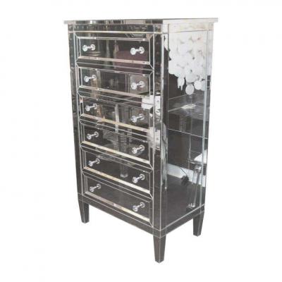 Neoclassical Style 6 Drawer Beveled Mirrored Highboy