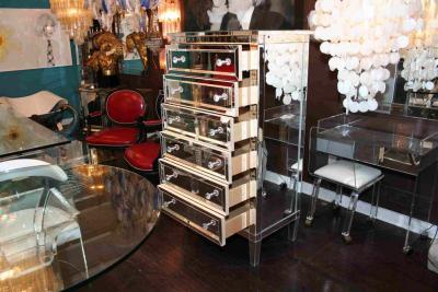 Neoclassical Style 6 Drawer Beveled Mirrored Highboy