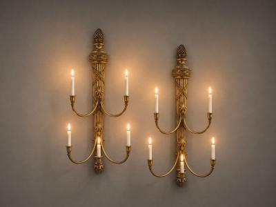 Neoclassical Style Candelabra Wall Sconces Giltwood USA 1940s