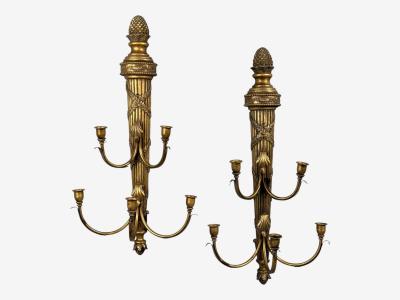 Neoclassical Style Candelabra Wall Sconces Giltwood USA 1940s
