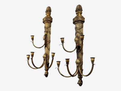 Neoclassical Style Candelabra Wall Sconces Giltwood USA 1940s