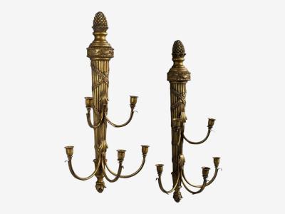 Neoclassical Style Candelabra Wall Sconces Giltwood USA 1940s