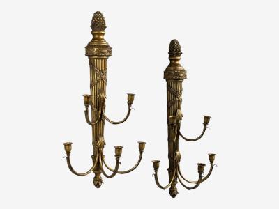 Neoclassical Style Candelabra Wall Sconces Giltwood USA 1940s