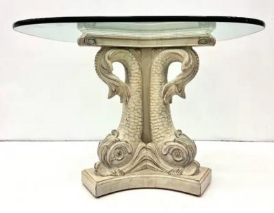 Neoclassical Style Carved Dolphins Venetian Gueridon Table with Glass Top