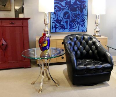 Neoclassical Style End Table in Brass and Steel 1960s