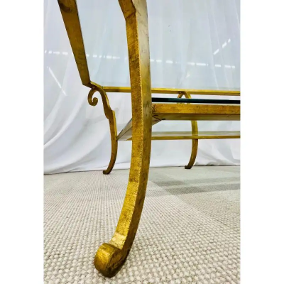 Neoclassical Style Large Gilt Metal Frame Coffee Table Glass Top French