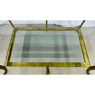 Neoclassical Style Large Gilt Metal Frame Coffee Table Glass Top French