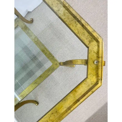 Neoclassical Style Large Gilt Metal Frame Coffee Table Glass Top French