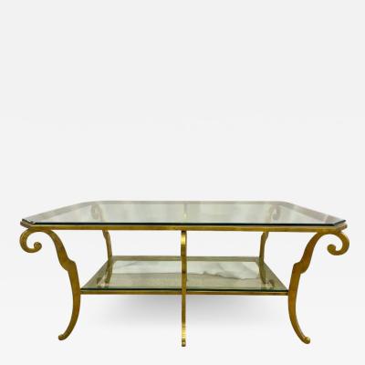 Neoclassical Style Large Gilt Metal Frame Coffee Table Glass Top French