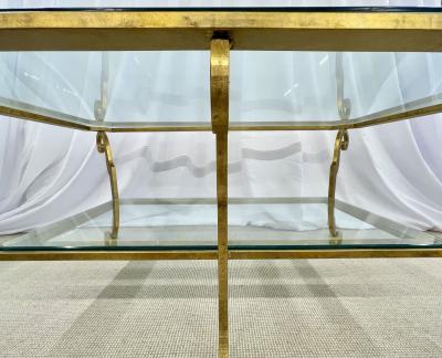 Neoclassical Style Large Gilt Metal Frame Coffee Table Glass Top French