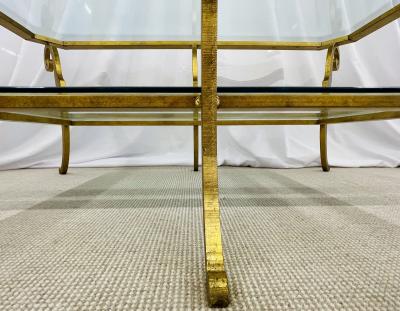 Neoclassical Style Large Gilt Metal Frame Coffee Table Glass Top French