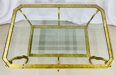 Neoclassical Style Large Gilt Metal Frame Coffee Table Glass Top French